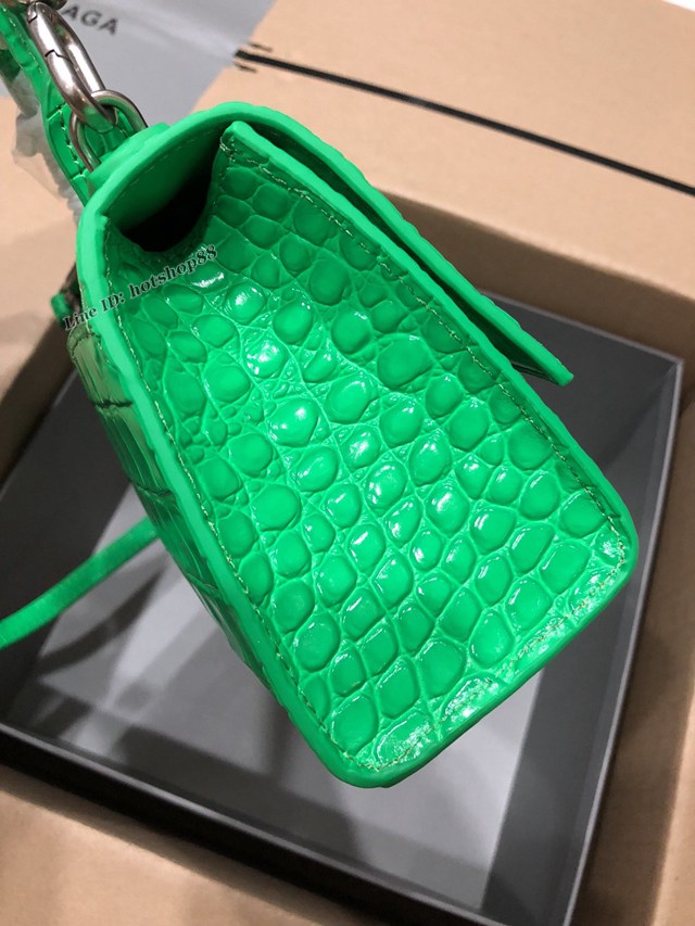 Balenciaga專櫃爆款小號手提女包 巴黎世家鱷魚鮮綠色銀扣Hourglass沙漏包 fyj1667